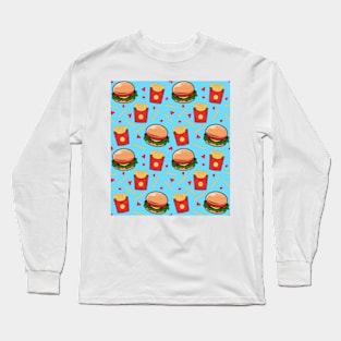 Burger And Fries Fast Food Pattern Long Sleeve T-Shirt